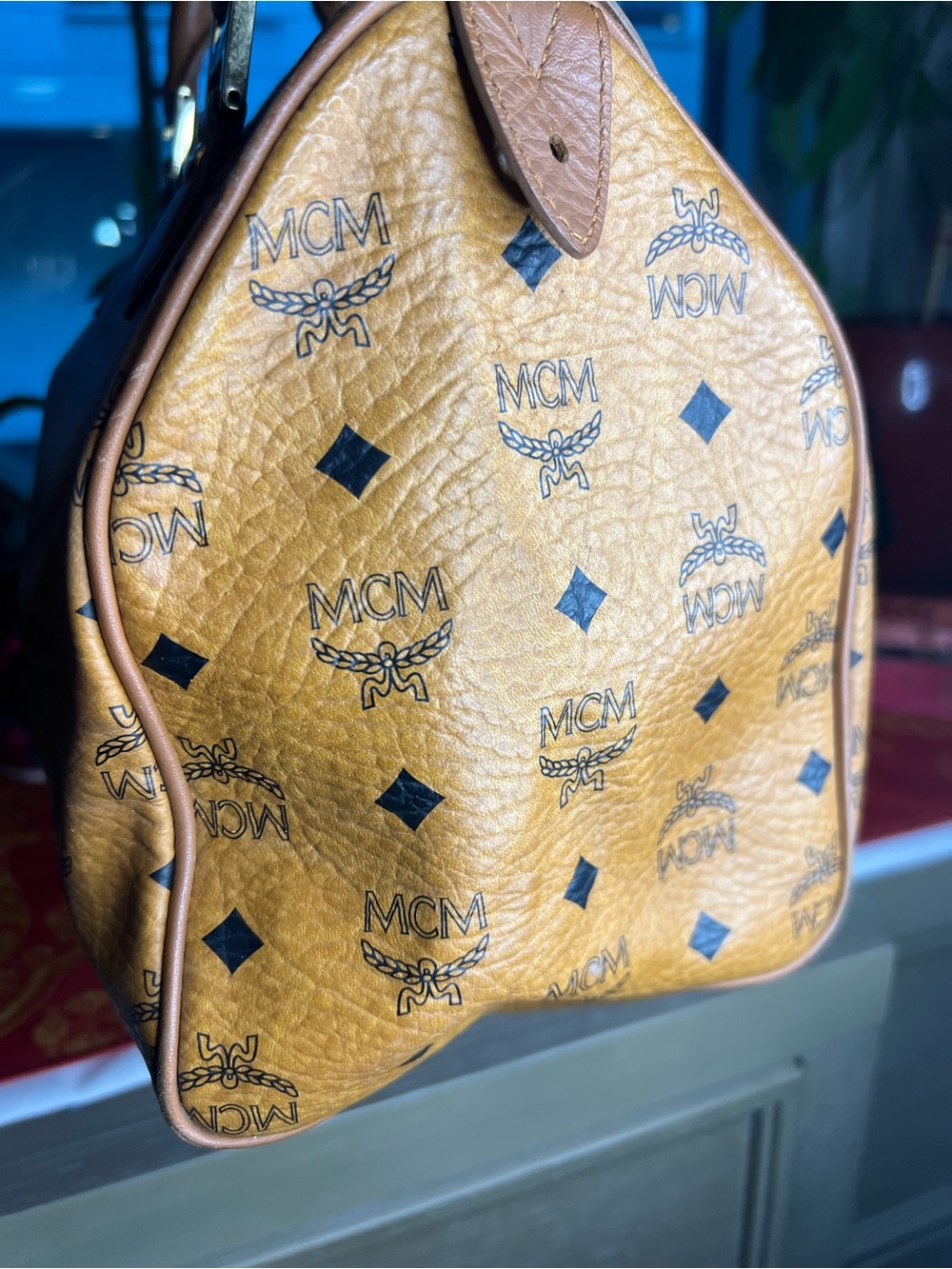 Vintage MCM Cognac Visetos Monogram Boston Satchel Bag - Picture 4 of 16